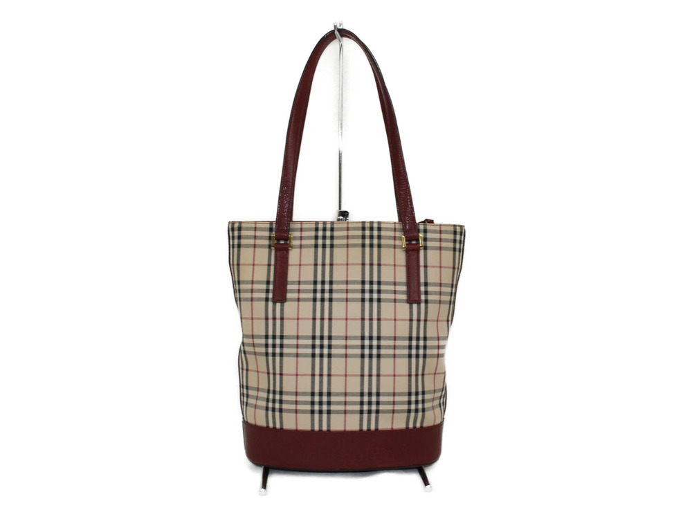 Burberry check tote bag beige red tones handbag Tan Red